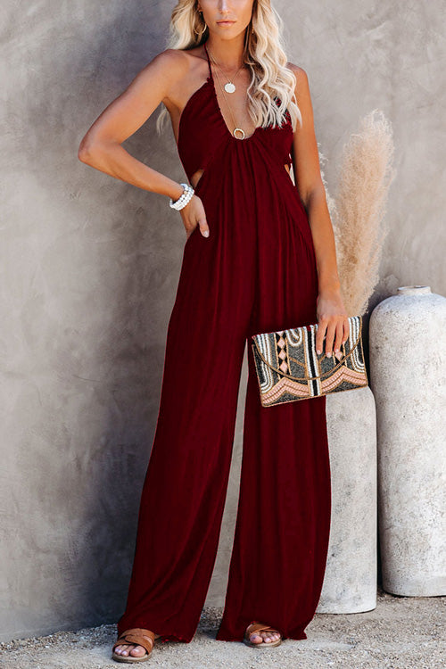 Top Halter Neck One Piece Wide Leg Jumpsuit