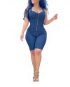Summer Basic Bodycon Ally Denim Zipper Romper Jumpsuit