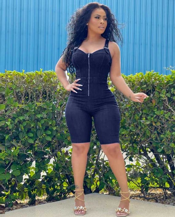 Summer Basic Bodycon Ally Denim Zipper Romper Jumpsuit