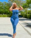 Denim Bodycon Off Shoulder Romper Jumpsuit