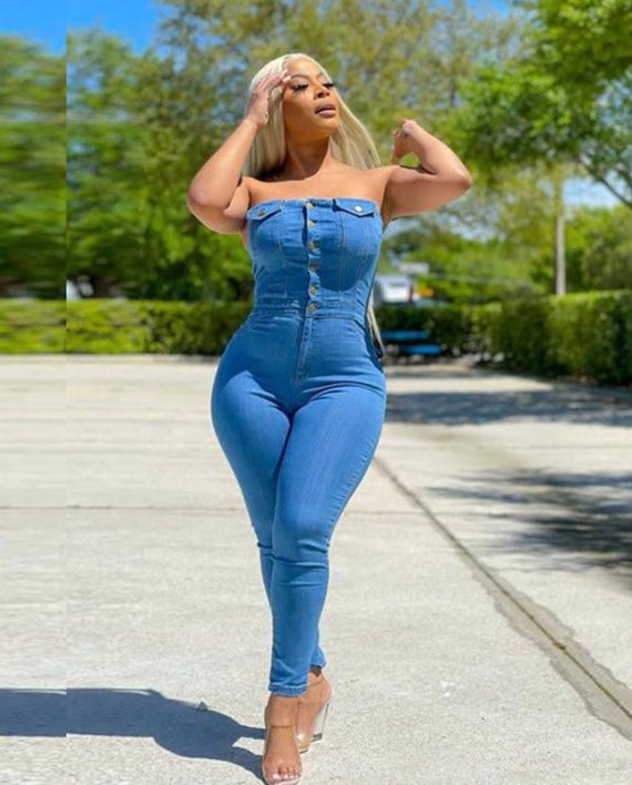 Denim Bodycon Off Shoulder Romper Jumpsuit