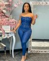 Denim Bodycon Off Shoulder Romper Jumpsuit