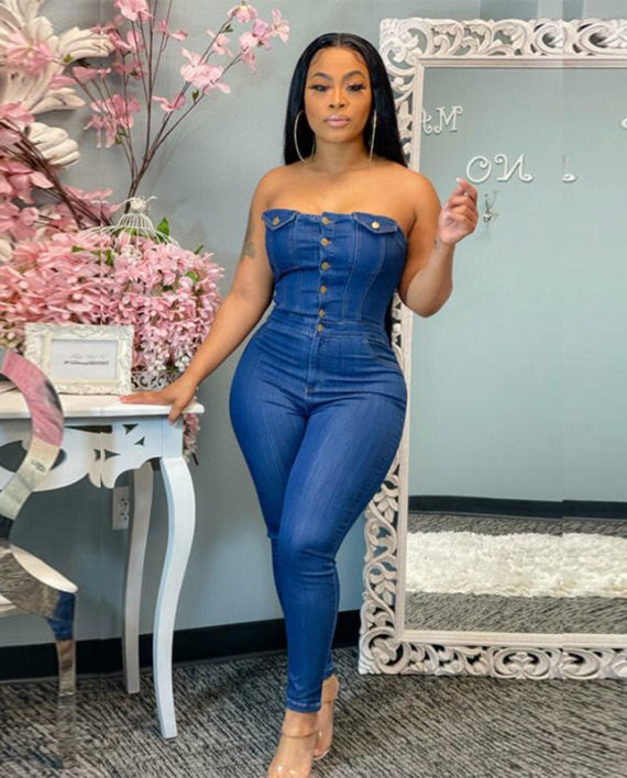 Denim Bodycon Off Shoulder Romper Jumpsuit