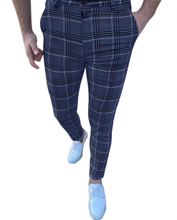 Men Casual Slant Pocket Plaid Pants