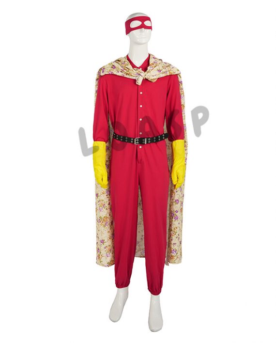 Blankman Costume Red Jumpsuit With Cloack