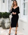 Charming Lady Polyester Long Sleeves V-Neck Sweater Dress