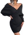 Women's Winter Knitted Beautiful Long Sleeves V-Neck Dresses