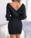 Women's Winter Knitted Beautiful Long Sleeves V-Neck Dresses