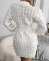 Women White Pullover Jewel Neck Layered Sweaters Dress
