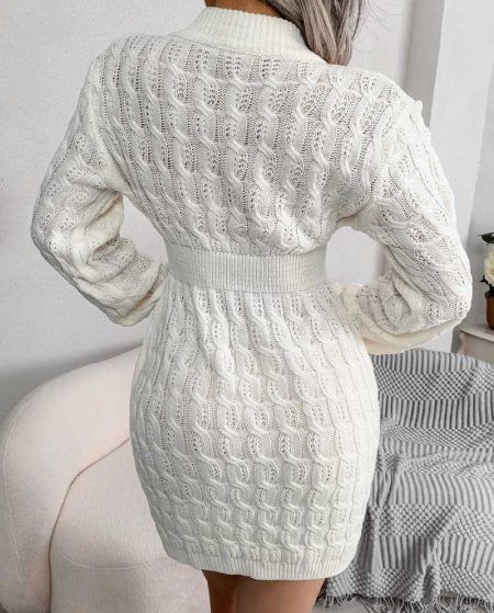 3-2Women White Pullover Jewel Neck Layered Sweaters Dress