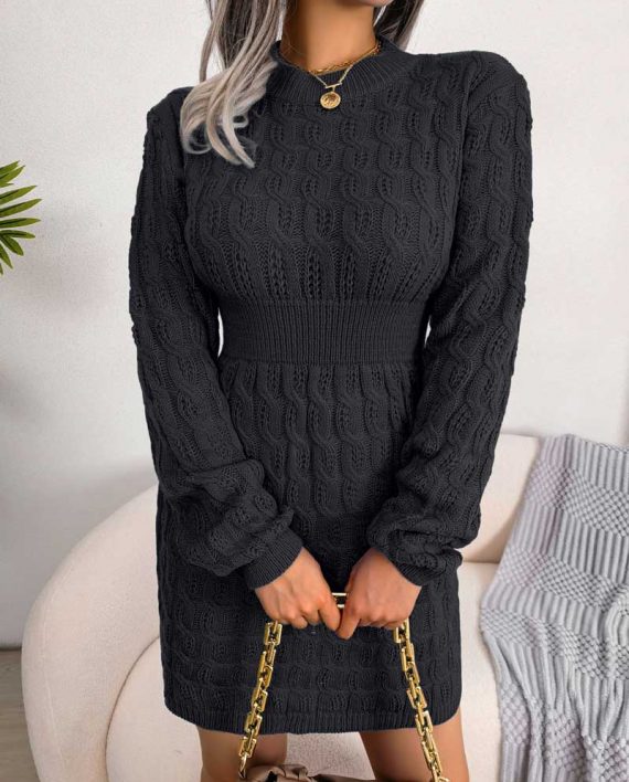 Women White Pullover Jewel Neck Layered Sweaters Dress