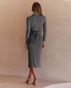 Women's Beautiful Turn-down Collar Long Sleeves Slim Knitted Sweater Dress