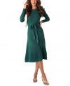 Charming Women's Green Polyester Long Sleeves Jewel Neck Sweater Dress