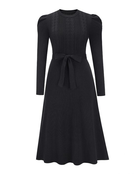 Charming Women's Green Polyester Long Sleeves Jewel Neck Sweater Dress