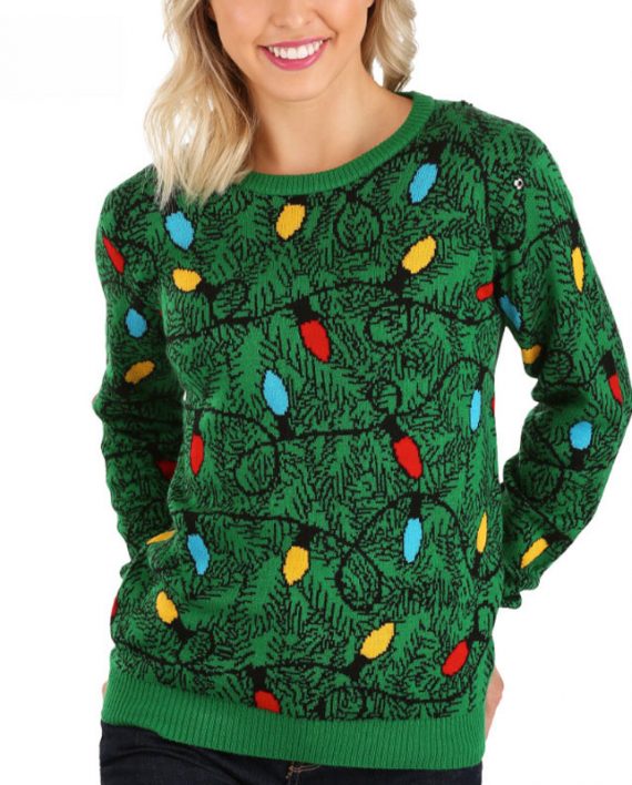 Women Green Christmas Tree Sweater