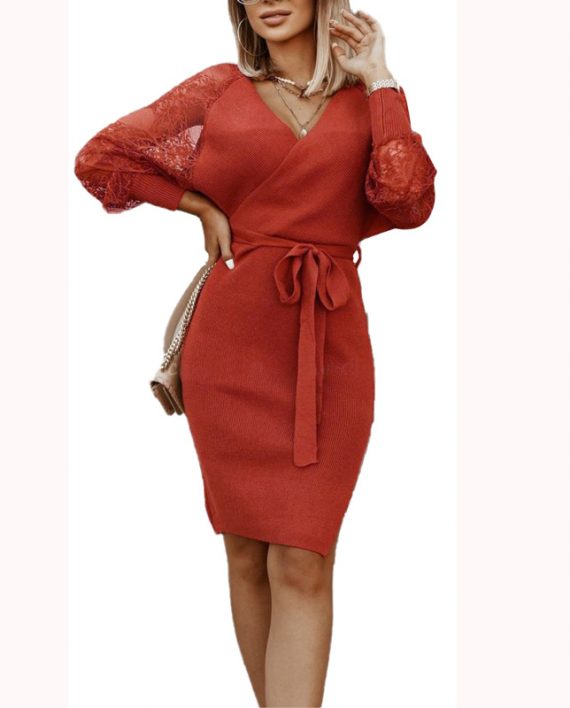 Knitted Charming V-Neck Long Sleeves Dresses