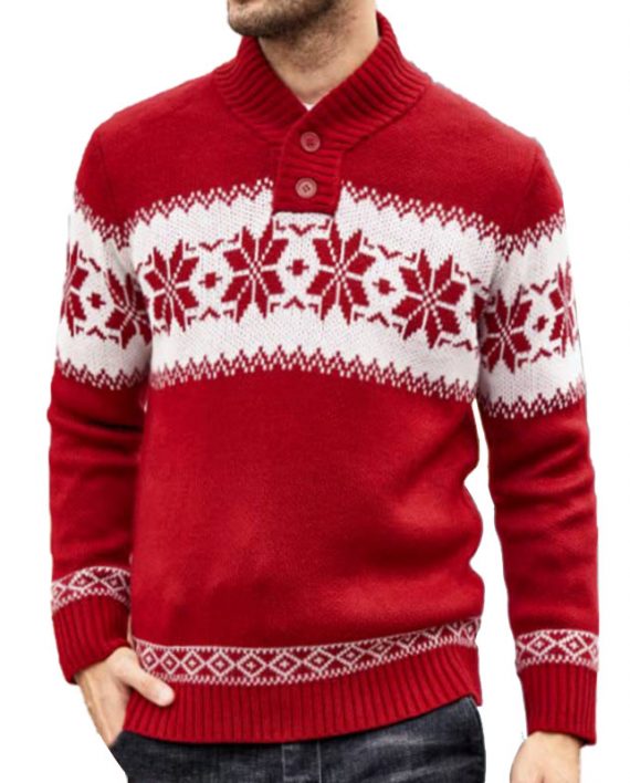 Men Red Snowflake Christmas Sweater