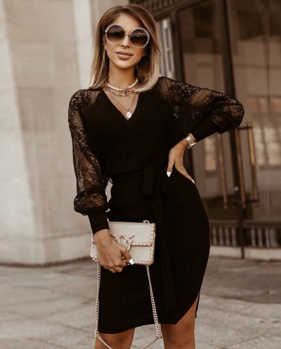 Knitted Charming V-Neck Long Sleeves Dresses