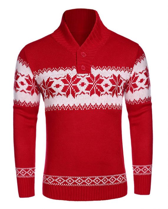 Men Red Snowflake Christmas Sweater