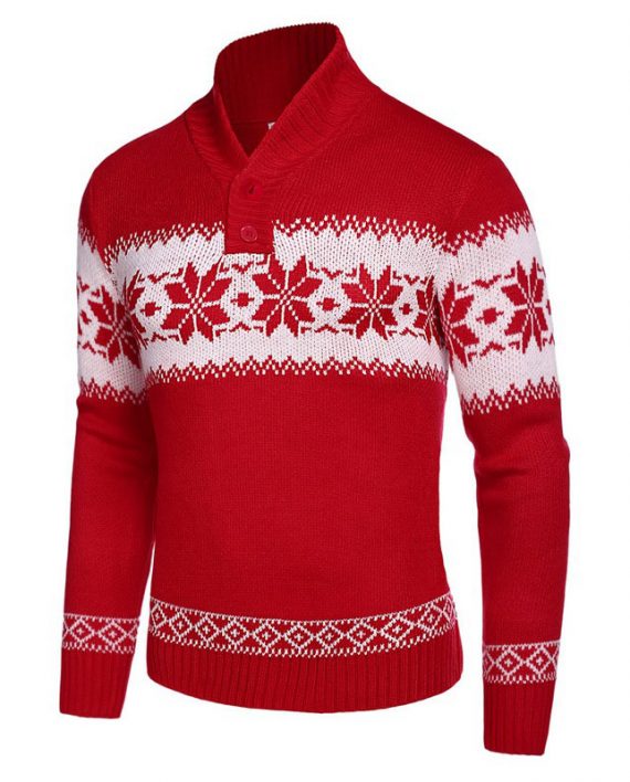 Men Red Snowflake Christmas Sweater
