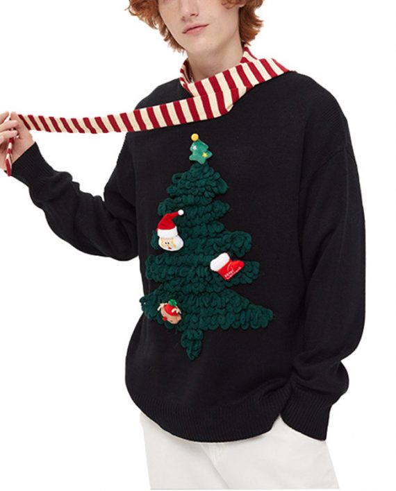 Green Knitted Crewneck Christmas Sweater for Men
