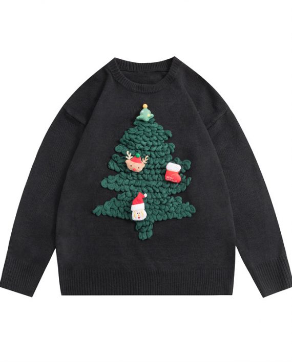 Green Knitted Crewneck Christmas Sweater for Men